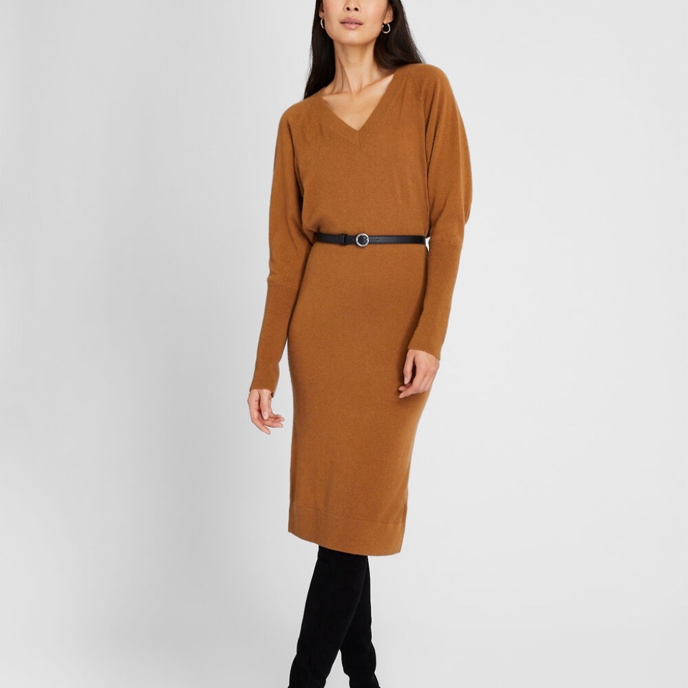 Cashmere Dolman V-Neck Dress -New -NEVER WORN -HEATHER OATMEAL* (AS LAST 3 PICS)